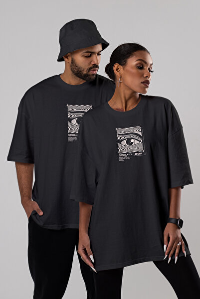 haha x EYES T-shirt od 100% pamuka sa okruglim izrezom, unisex, oversized