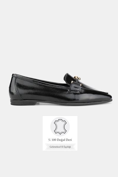 TUNAELLİ WOMEN'S BLACK Patent Leather GENUINE NATURAL LEATHER NUMBER 36-41 BUCKLE SHOES