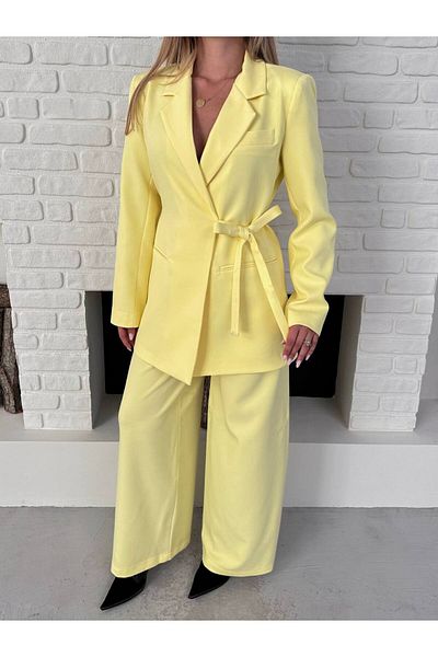 ZF BUTİK Women's Double Belted Blazer Jacket Pants Set