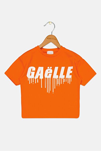 Gaelle Paris تي شيرت بشعار العلامة التجارية للفتيات الصغيرات، برتقالي
