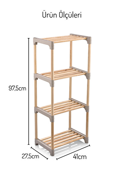 Nandy Home 4 Katlı Banyo Düzenleyici Raf, Masif Ahşap, Çok Amaçlı Düzenleyici