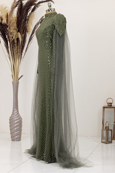 Surikka Ευγενές βραδινό φόρεμα με μανίκια και κάπα