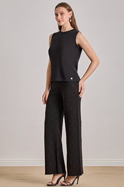 Guitar Düz Kesim Siyah Triko T-Shirt