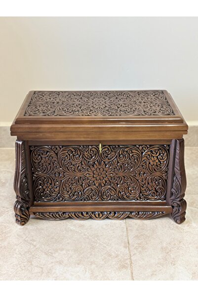 Arıkmert El Sanatları Maraş El Oyma Ceviz Ahşap Çeyiz Sandığı – 50x30x30 cm | Ece Eskitme Model