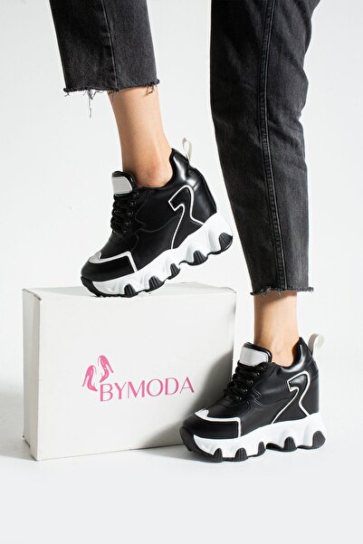 Bymoda New Season Black White Hidden Wedge Heeled Sports Shoes Total Height 10 cm