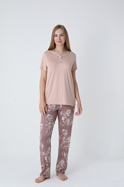 Cotpark Women's Viscose Elastane Fabric Short Sleeve Pajamas Set 14676