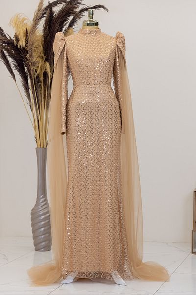 Surikka Noble Hijab Evening Dress with Sleeves Cape