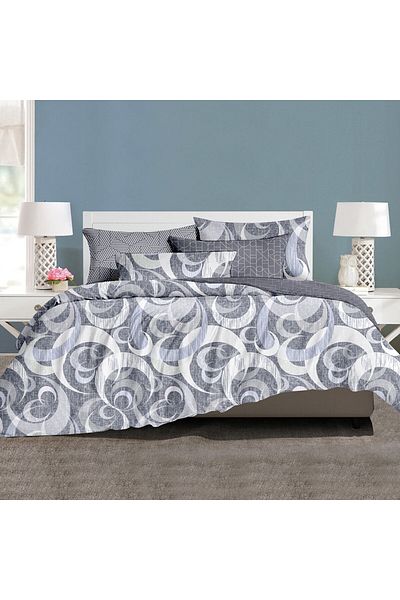 Favourite Vivert Grey Multicolor Print Comforter Set King, Double 6 Piece Set
