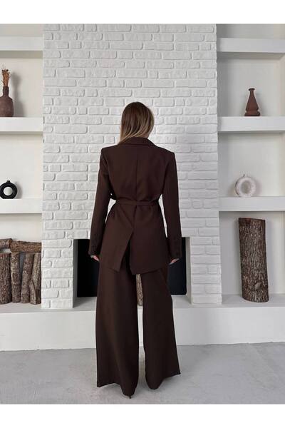 ZF BUTİK Γυναικείο Σετ Παντελόνι Blazer Jacket με διπλή ζώνη