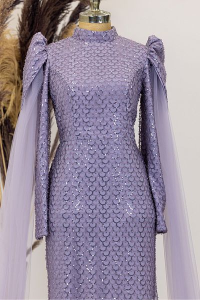 Surikka Noble Hijab Evening Dress with Sleeves Cape
