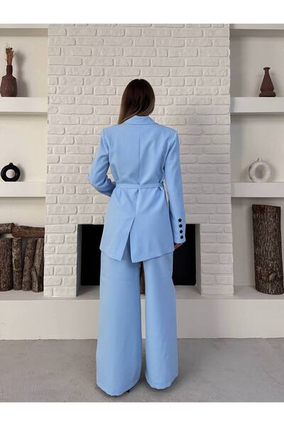 ZF BUTİK Women's Double Belted Blazer Jacket Pants Set