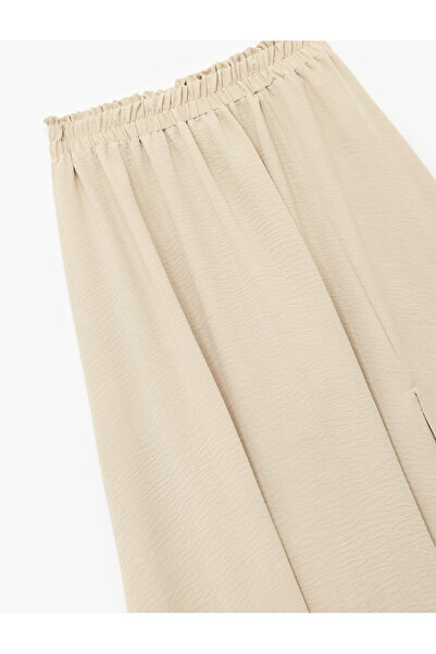 Koton Aerobin Fabric Midi Flared Skirt with Elastic Waist and Slit Detail