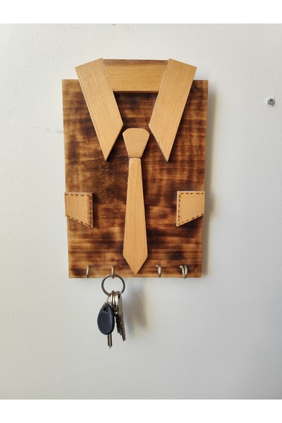 Yonga Sanat Atölyesi El Yapımı Gömlek Tasarımlı Ahşap Anahtarlık ve Duvar Ask...