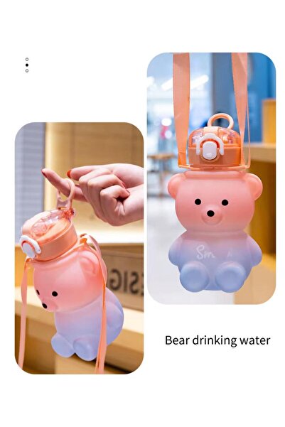 XTRIKE ME Drinking Bottle with Teddy Bear and Straw for School Children Bpa Free Water Bottle 18*11 cm