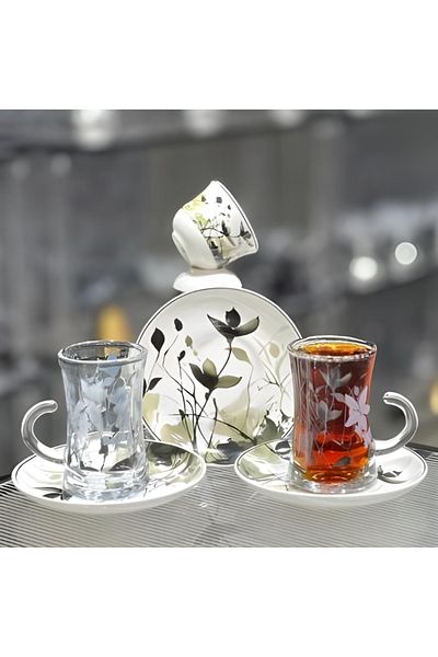 Generic 36-piece engraved cup and saucer set