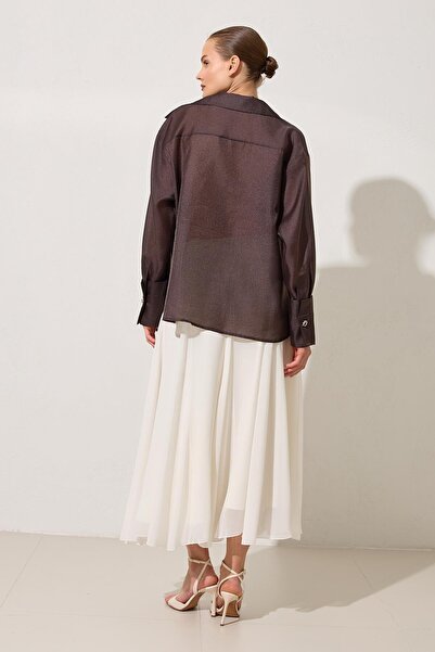 Setre Acı-Kahve Ceket Yaka Dökümlü Gömlek