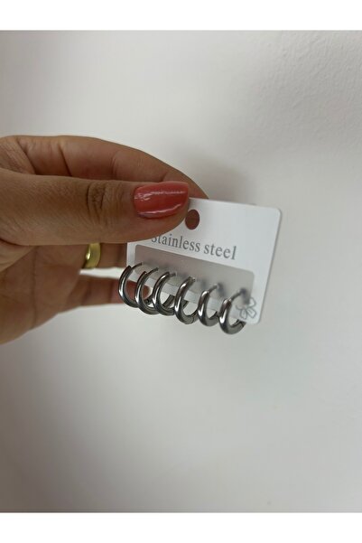 stainles steel ÇELİK SİLVER RENK ÜÇ AYRI BOY HALKA KÜPE