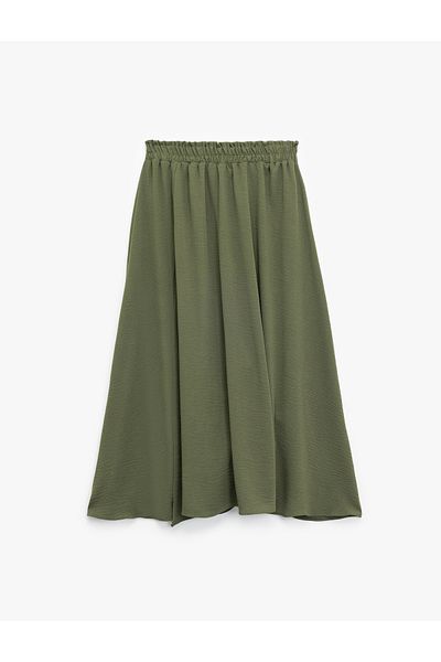 Koton Aerobin Fabric Midi Flared Skirt with Elastic Waist and Slit Detail