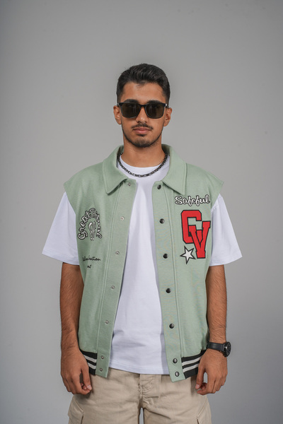 Butik Shirt Collar Snap Closure Oversize Vest