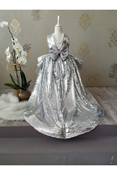 My Baby By Merry Taylor Gümüş Payetli Kız Çocuk için Düğün Nişan Elbisesi