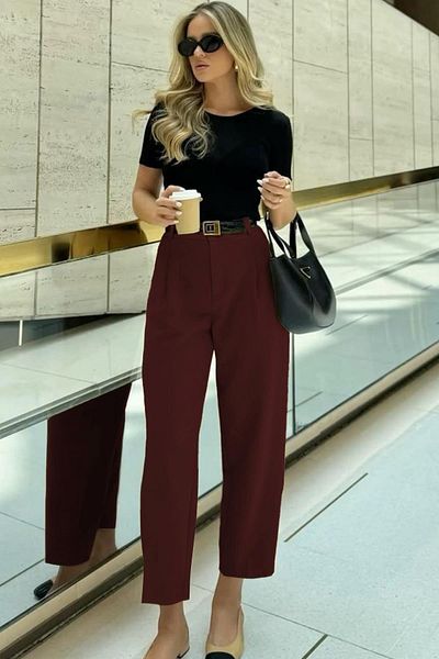 Madmext Plum High Waist Pleated Women's Fabric Trousers Mg2507
