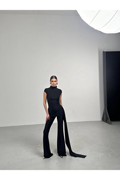theanemos Siyah Drape Ve Etek Detaylı Tulum
