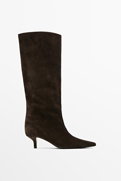 Massimo Dutti Topuklu kalın süet deri bot