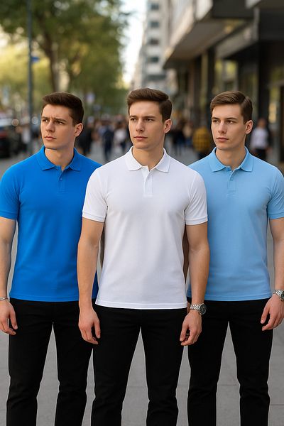 COMBİNE MİCHAİL Men's 3 Pack Basic Loose Polo Neck T-Shirt