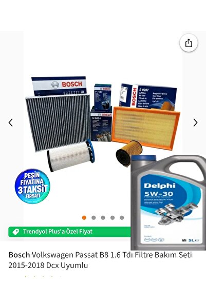 Bosch Volkswagen Passat B8 1.6 Tdı Filtre Bakım Seti 2015-2018 Dcx +DELPHİ 5L...