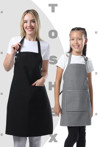 TOSHEX Anne Kız Mutfak Önlüğü Su Geçirmez Şef Önlüğü 2 Geniş Cepli Barista Mu...
