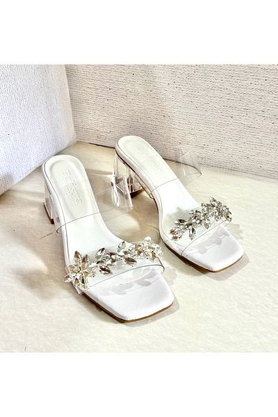 Felisya Butik Leaf Stone Transparent Heeled Evening Dress Shoes-Felisyabutik