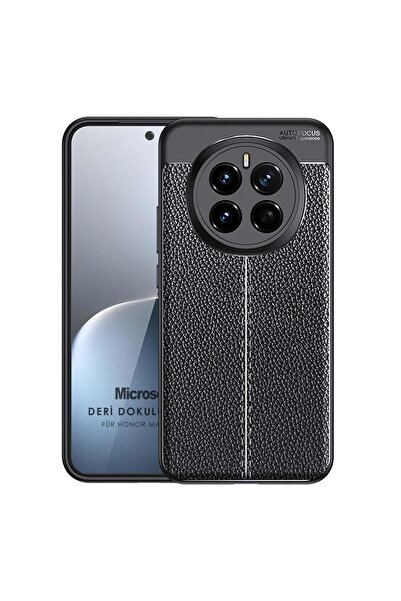 Microsonic Honor Magic 7 Pro Kılıf Deri Dokulu Silikon Siyah