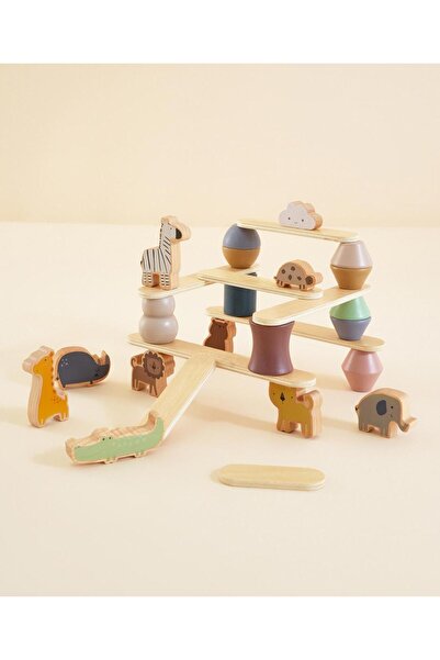 Fab N Funky Wodden Zoo Tower, Balancing Activities Toy, Durable, Multicolor - 27 Pieces