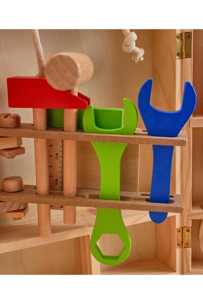 Fab N Funky Wooden Tool Box Carrycase Pretend Role Play Toy, 3 Years+, 31 x 21 x 8 cm, Multicolor - 35 Pieces