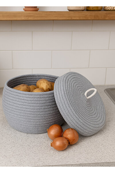 sfb Natural Jute Wicker 23 X 27 cm Potato Onion Basket for Kitchen and Pantry Storage Organizer with Lid