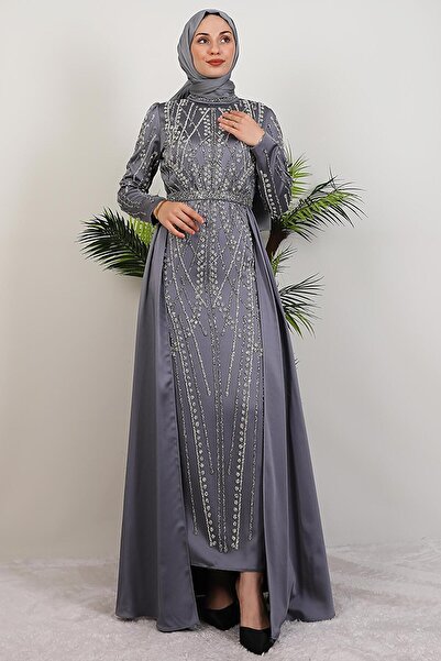 GİYZAMİLA Stoned Ruby Dress Gray