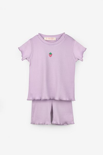 Le Mabelle Lilac Strawberry Embroidered Camisole Shorts Girl's Double Set - Alina