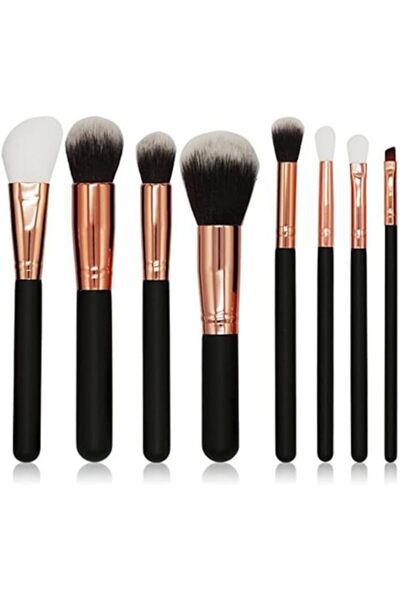 O Ozone مجموعة من 8 قطع من فرش المكياج الاحترافية، أحمر الخدود، وفرش ظلال العيون مع حقيبة بسحاب - أسود