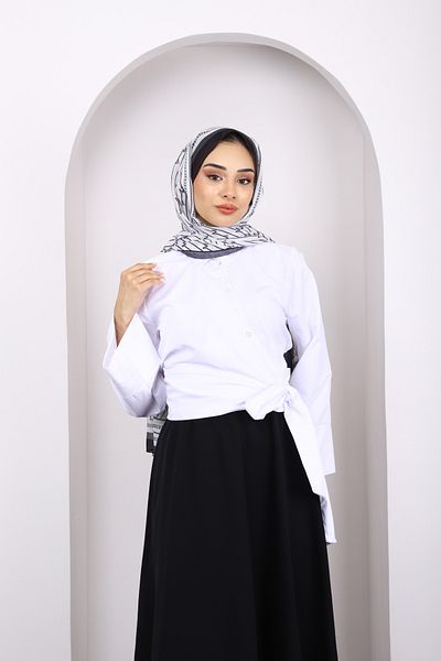 İmajButik Ecru Waist Tie Crop Shirt