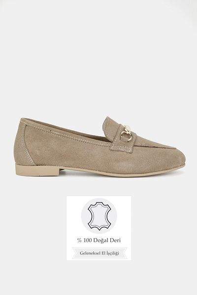 TUNAELLİ Women's Mink Suede Genuine Leather Natural Leather 36-41 Number Buckle Ballet