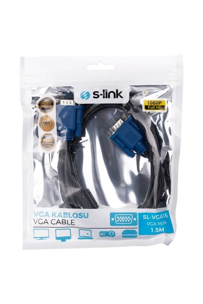 S-LINK Sl-vga16، 15pin، ذكر على الطرفين، 1.5mt، كابل Vga