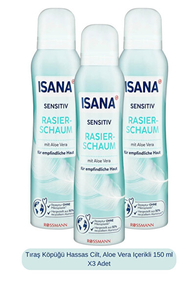 ISANA Tıraş Köpüğü Hassas Cilt, Aloe Vera Içerikli 150 ml X3 Adet