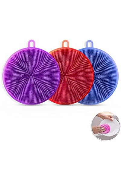 O Ozone إسفنجة غسيل الأطباق المصنوعة من السيليكون [عبوة من 3 قطع] أحمر/أرجوان...