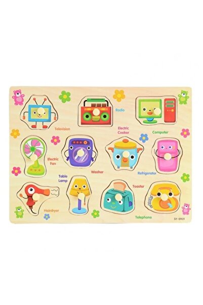 SDX Market Joc educativ de puzzle din lemn cu mâner Obiecte de uz casnic