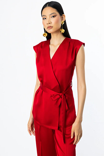 Ekol Beli Kuşaklı Saten Yelek