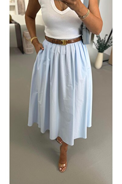 Sezgi Tekin Premium Seri Piliseli Bebek Mavi Poplin Çan Etek