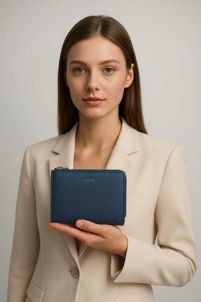 Grande Women's Genuine Leather Snap Fastener Zipper Wallet