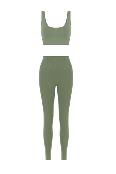 Formactive Σετ μπουστάκι με λαιμόκοψη U και κολάν Push Up σε χακί χρώμα