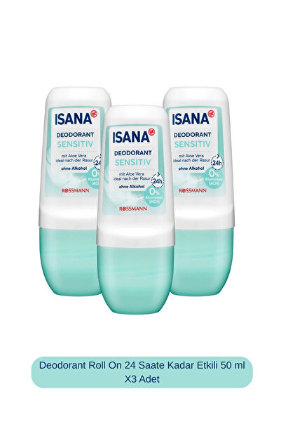 ISANA Deodorant Roll On 24 Saate Kadar Etkili 50 ml X3 Adet