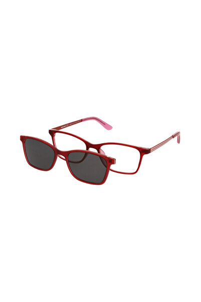 Solano CL 50044D Polarized Clip-ON Eyeglass Frames for Girls, Plastic, Red, 49 mm